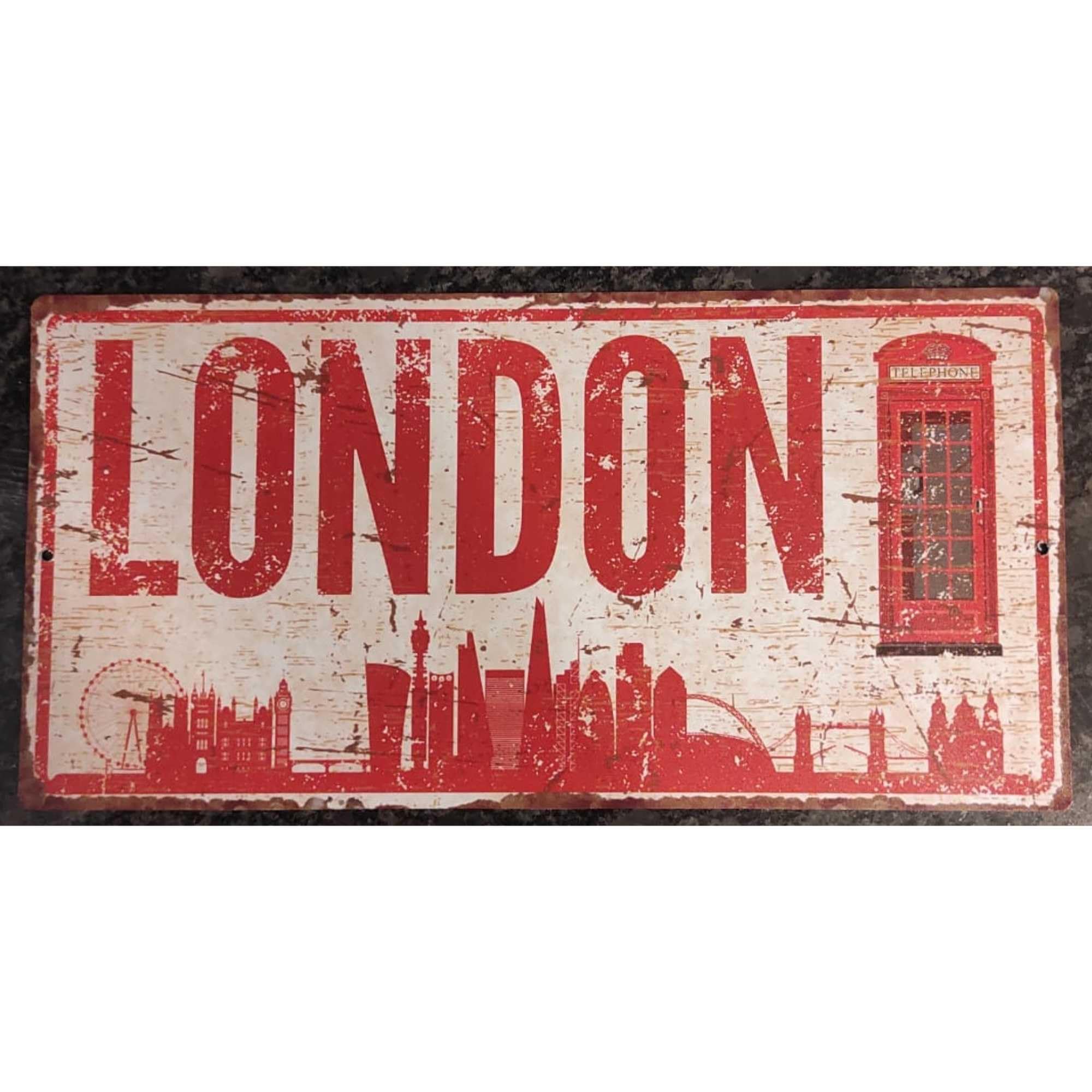 Hayg London City wall sign mounted with prepunched holes for easy installation.