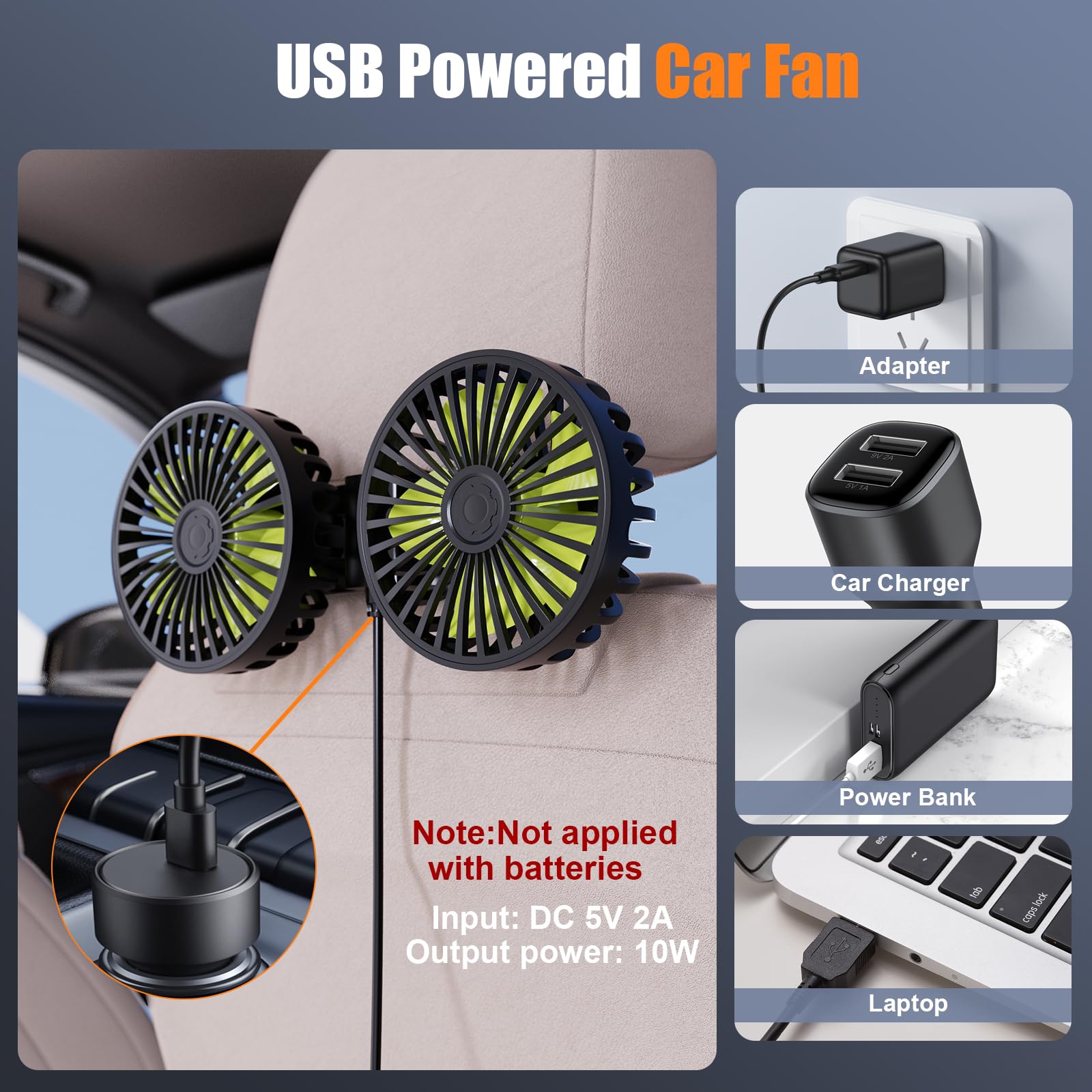 Hayousui 3-speed car fan front view delivering adjustable airflow