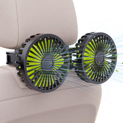 Hayousui dual-head USB car fan clipped to backseat for cooling passengers
