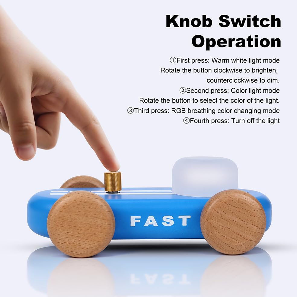 HBCIDC go-kart night light blue side view adds playful charm to a bedroom