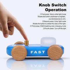 HBCIDC go-kart night light blue side view adds playful charm to a bedroom