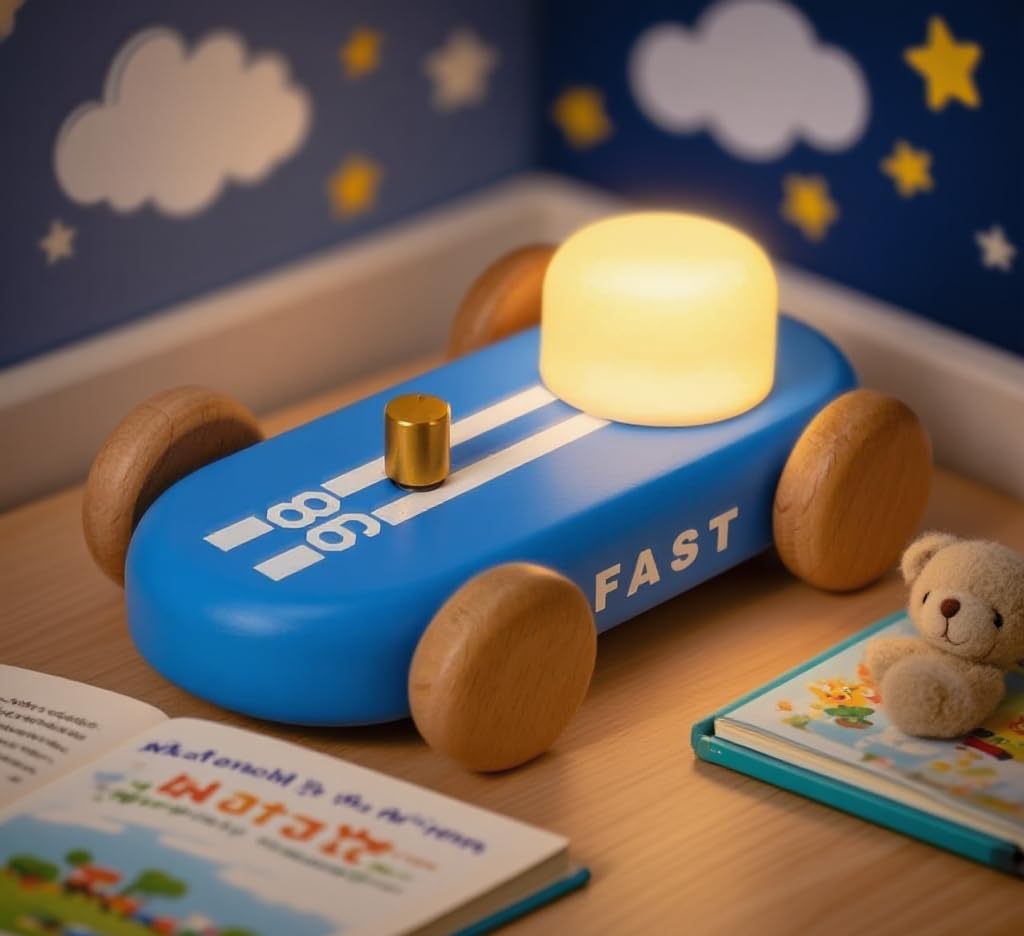 HBCIDC go-kart night light blue cozy bedside companion for kids in a kid room