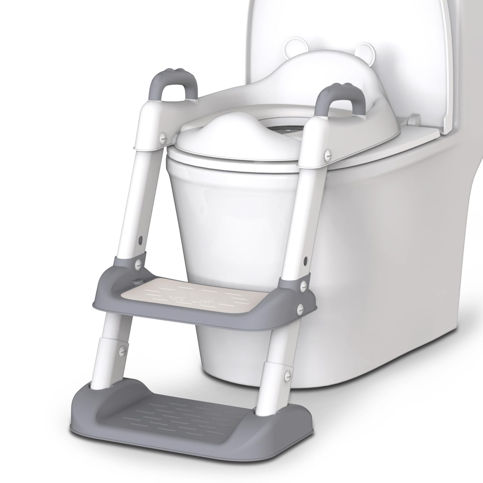 HBTower potty seat assembled in grey offers a stable, space-saving setup for toddlers.