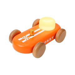 HBCIDC wooden go-kart night light in orange casts a warm, kid-friendly glow for bedtime