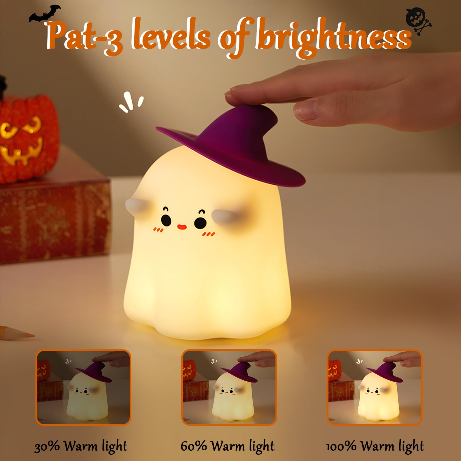 Hbaushun Ghost Night Light silicone close-up shows kneadable, safe, kid-friendly material.