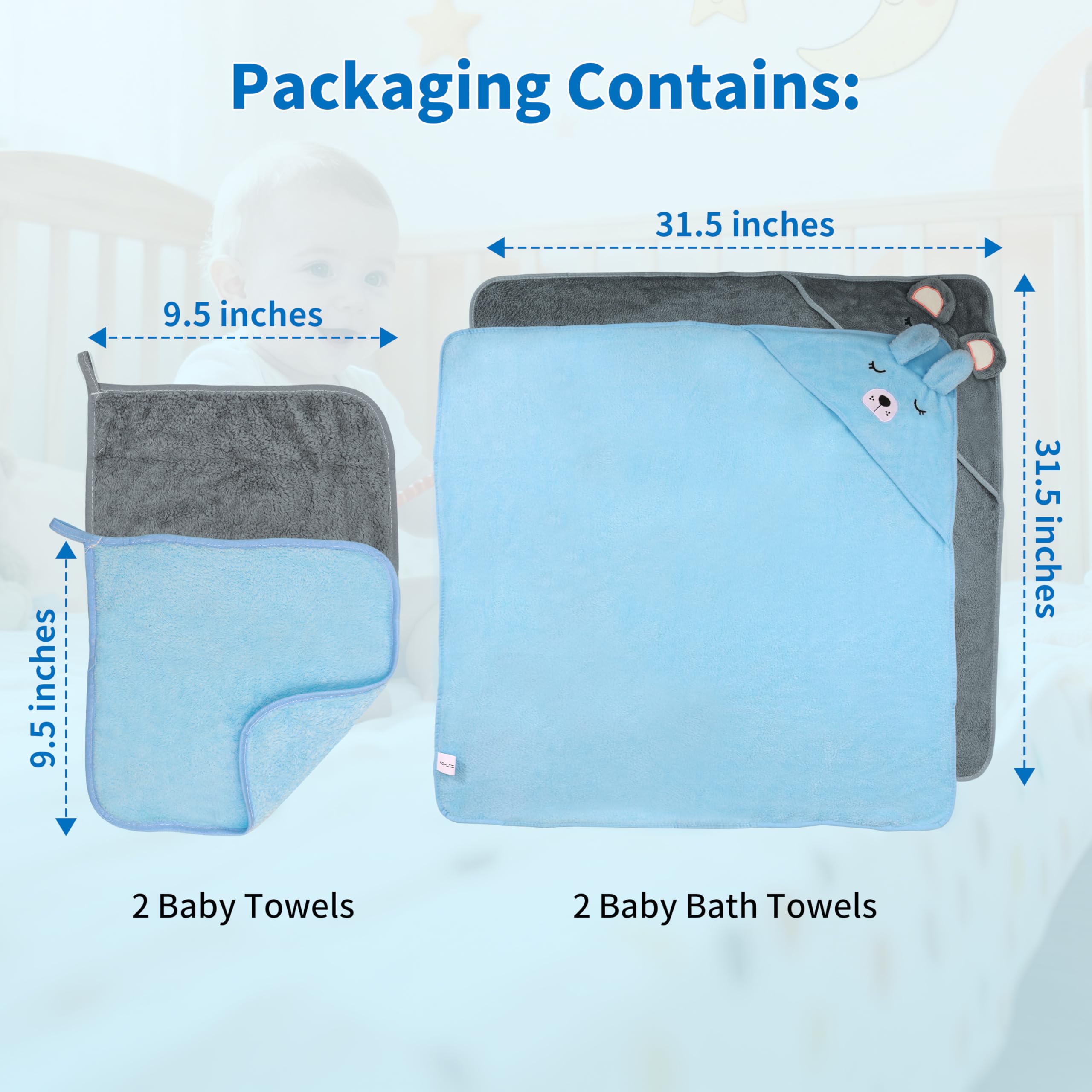 HBHLFZ baby towel set; quick moisture absorption after bath.