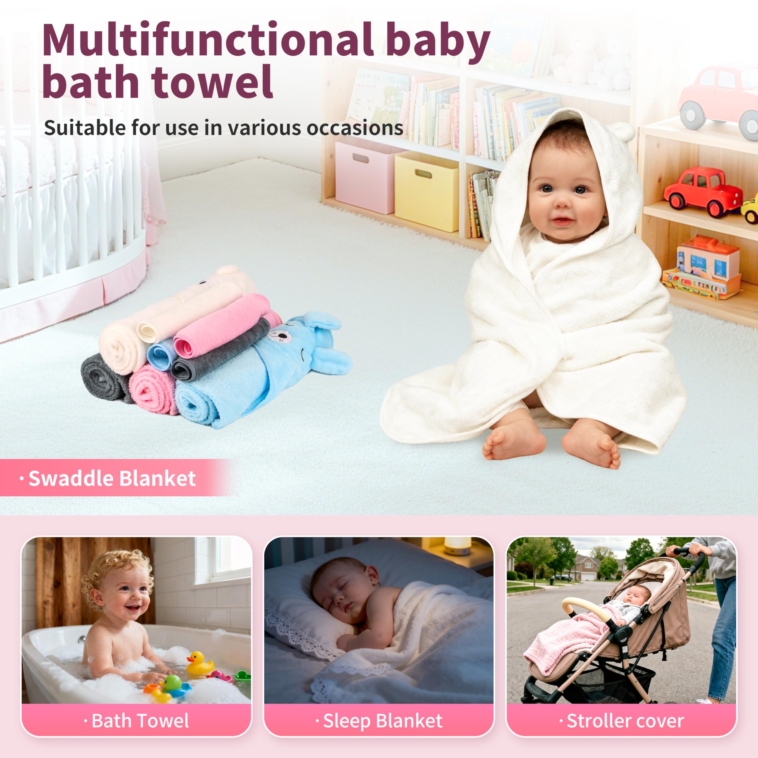 HBHLFZ bear-pattern hooded towel, durable and colorfast