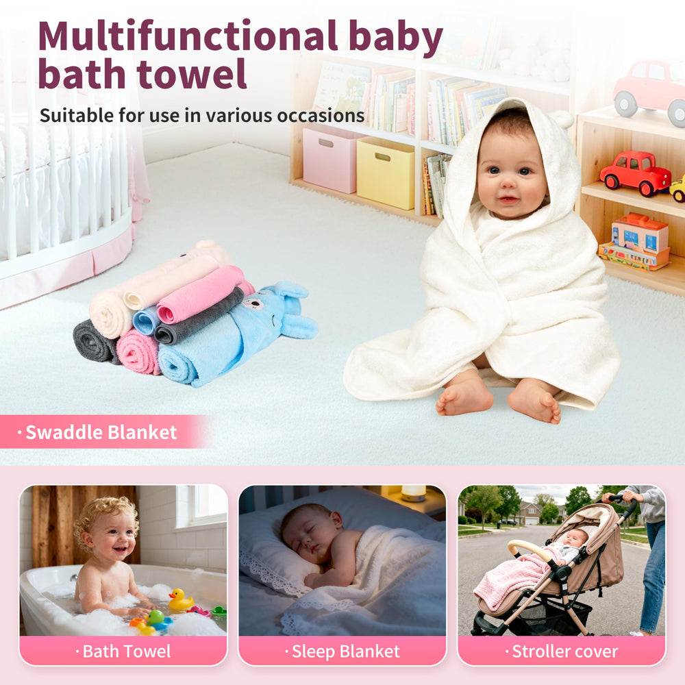 HBHLFZ bear-pattern hooded towel, durable and colorfast