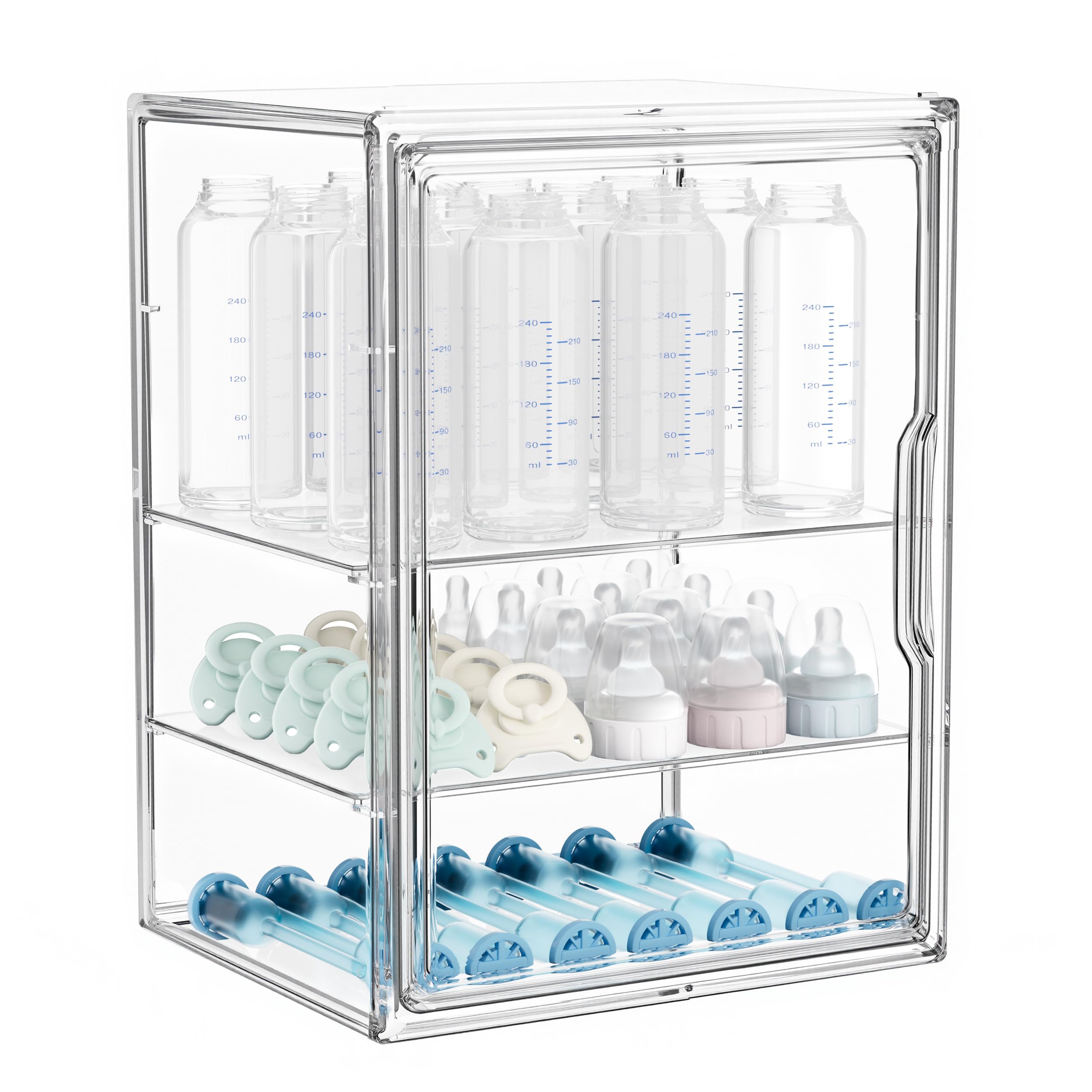 HBlife bottle storage organizer top view showing three-tier layout for quick bottle access