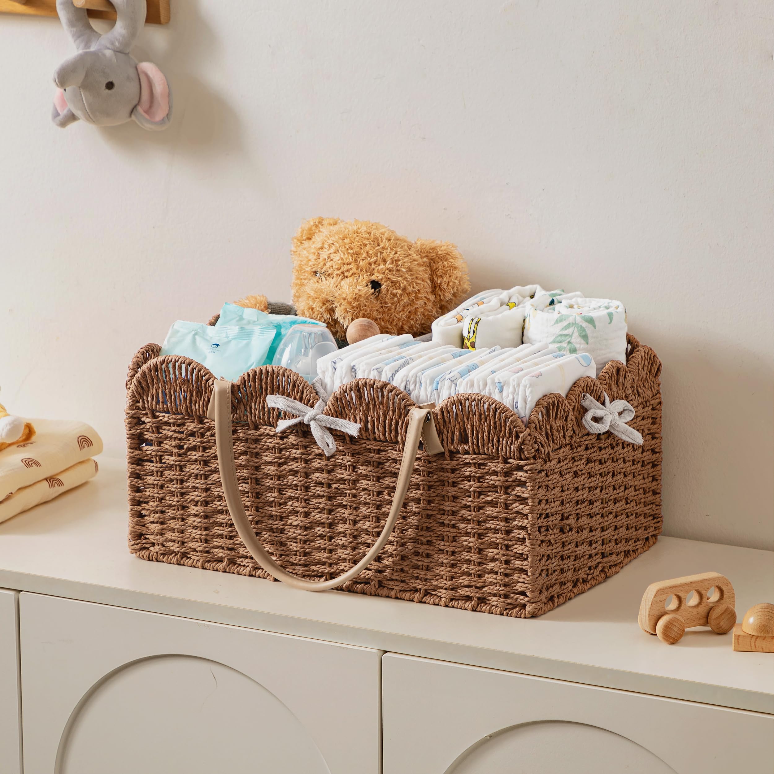 HBlife diaper caddy internal T shaped partition helps categorize items.
