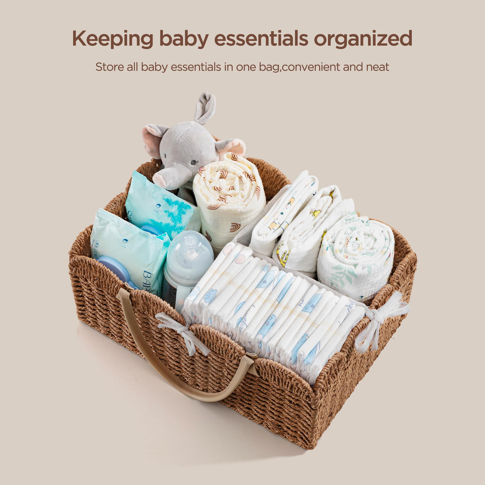 HBlife diaper caddy leather handles detach for easy portability and storage.
