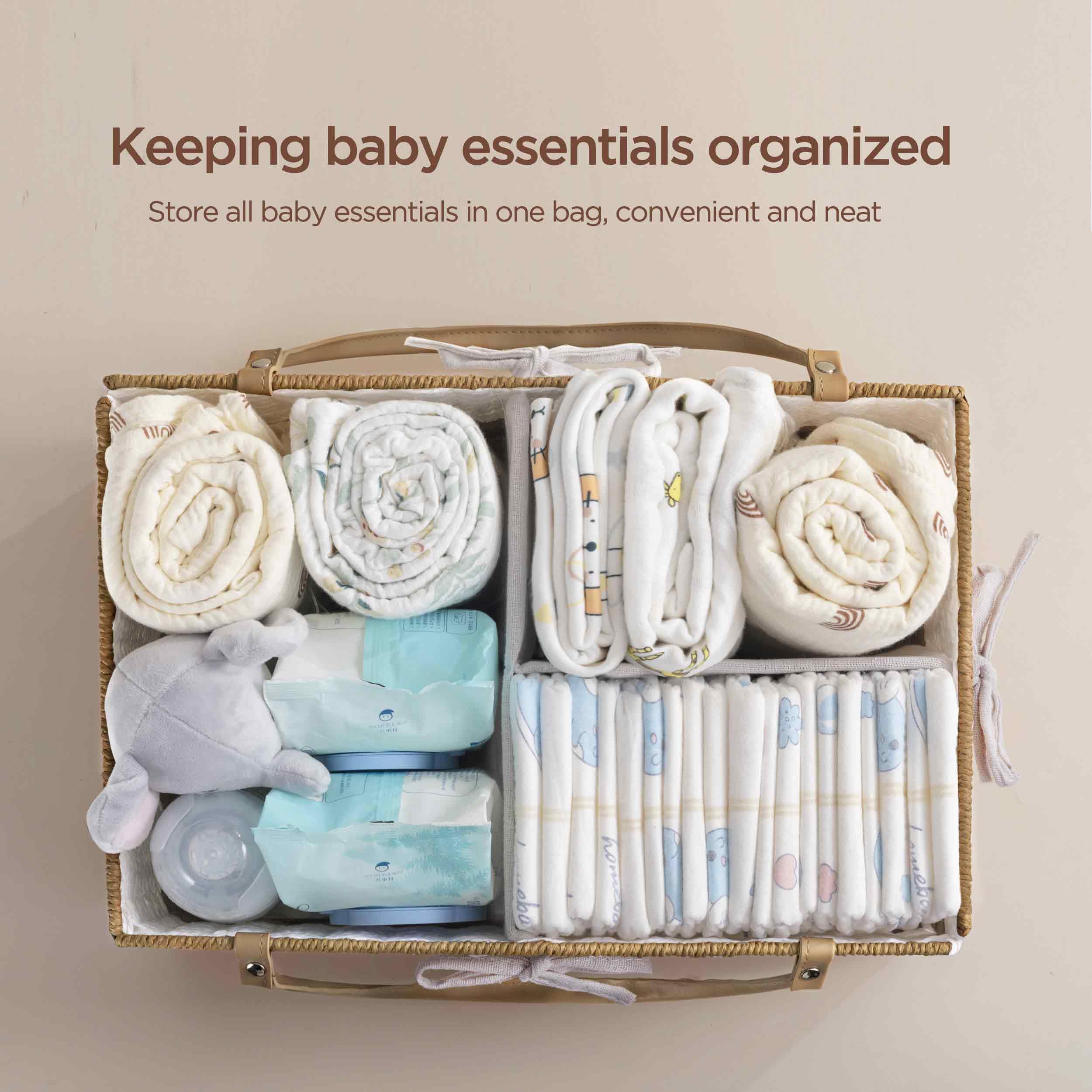 HBlife Diaper Caddy Organizer with removable compartments for easy sorting of diapers and wipes.