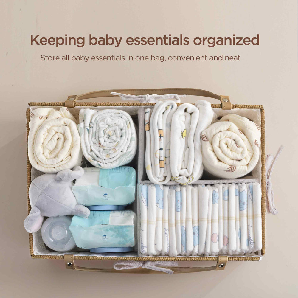 HBlife Diaper Caddy Organizer with removable compartments for easy sorting of diapers and wipes.