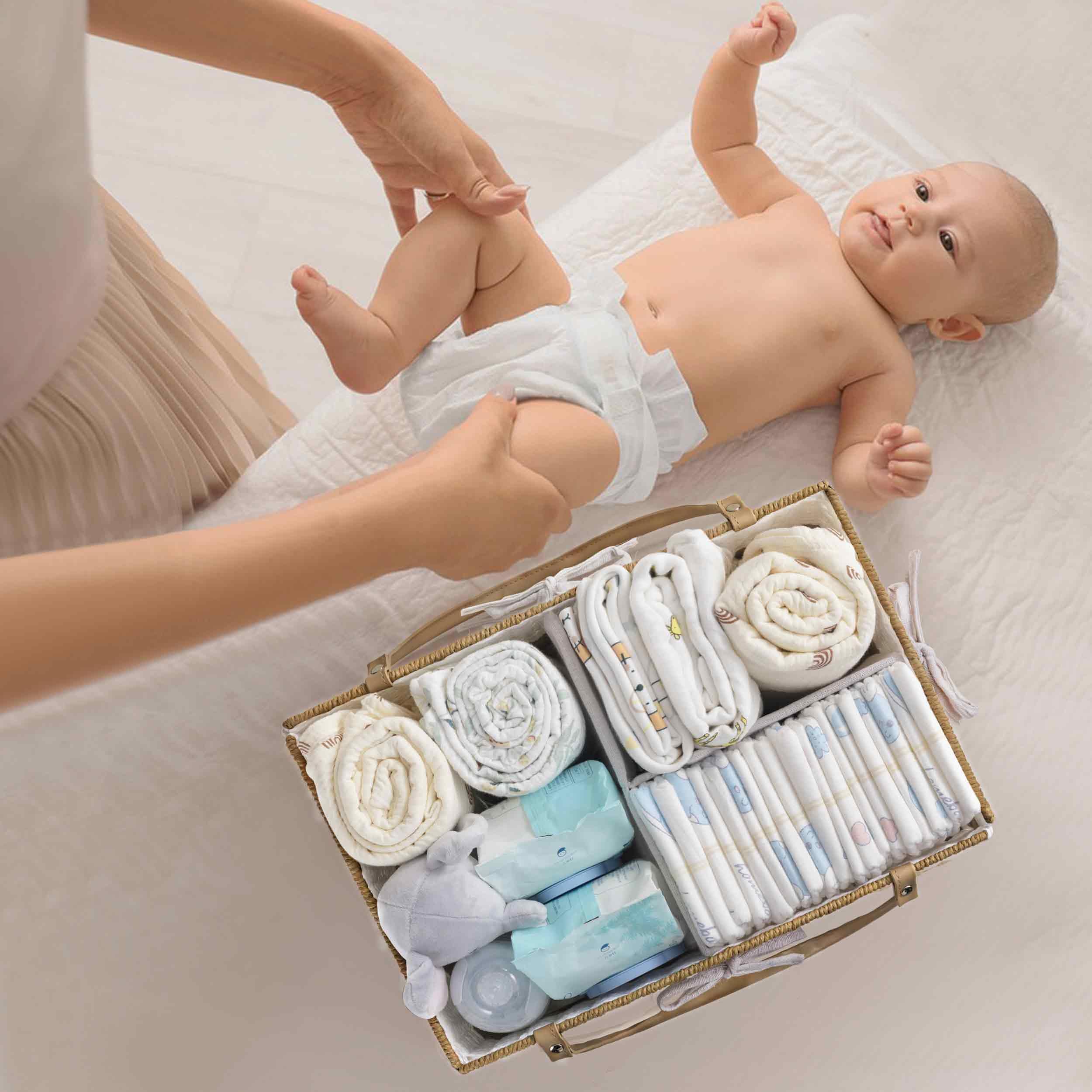 HBlife Diaper Caddy Organizer measures 15 by 10 by 7 inches for versatile fit.