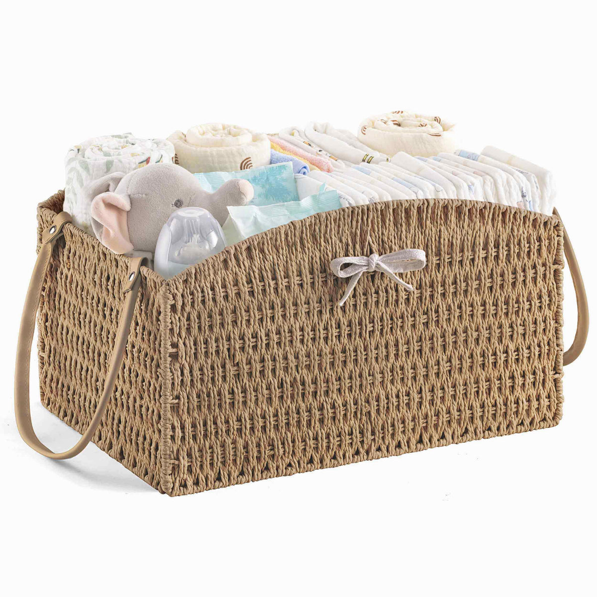 HBlife diaper caddy organizer front view highlighting curved design for easy access