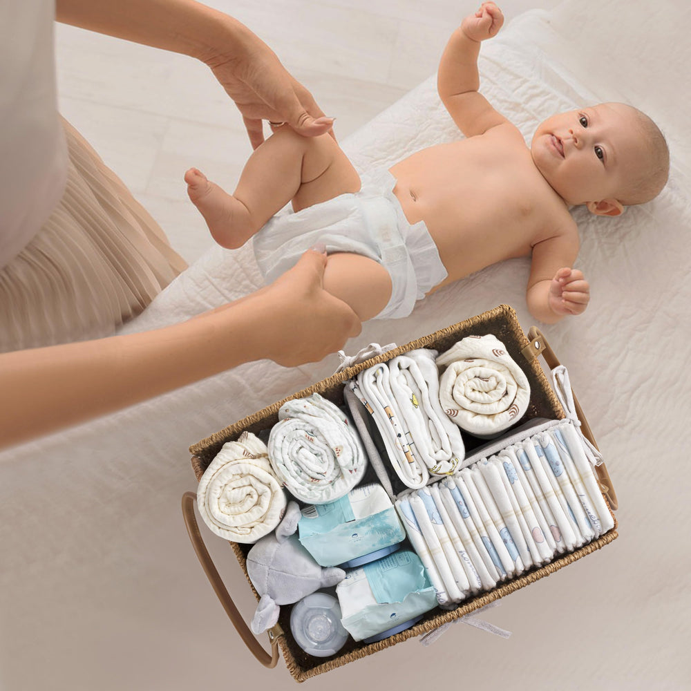HBlife diaper caddy organizer in use in nursery for diapering essentials