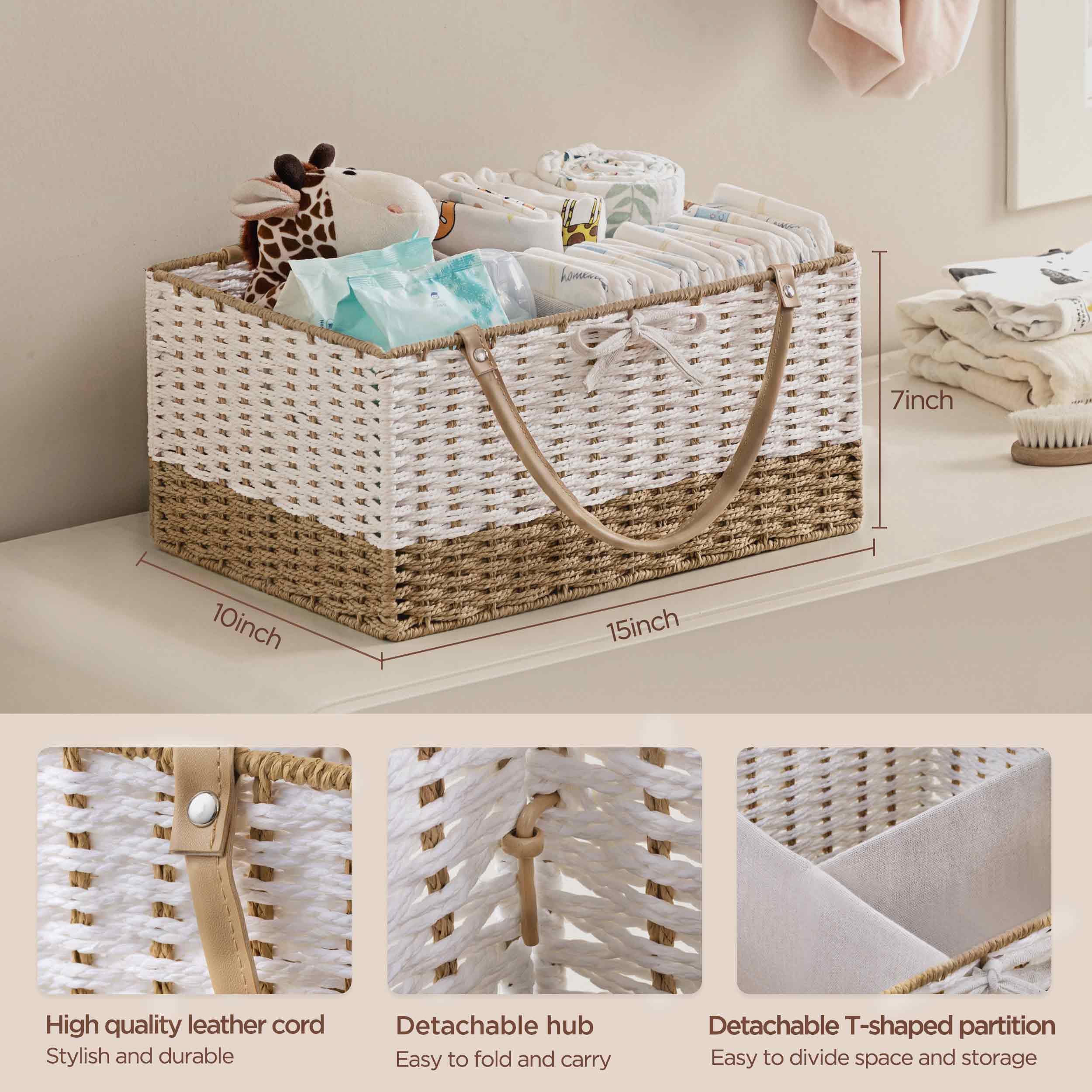 HBlife Diaper Caddy Organizer leather handles detachable for compact storage and travel convenience.