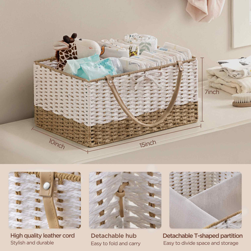 HBlife Diaper Caddy Organizer leather handles detachable for compact storage and travel convenience.