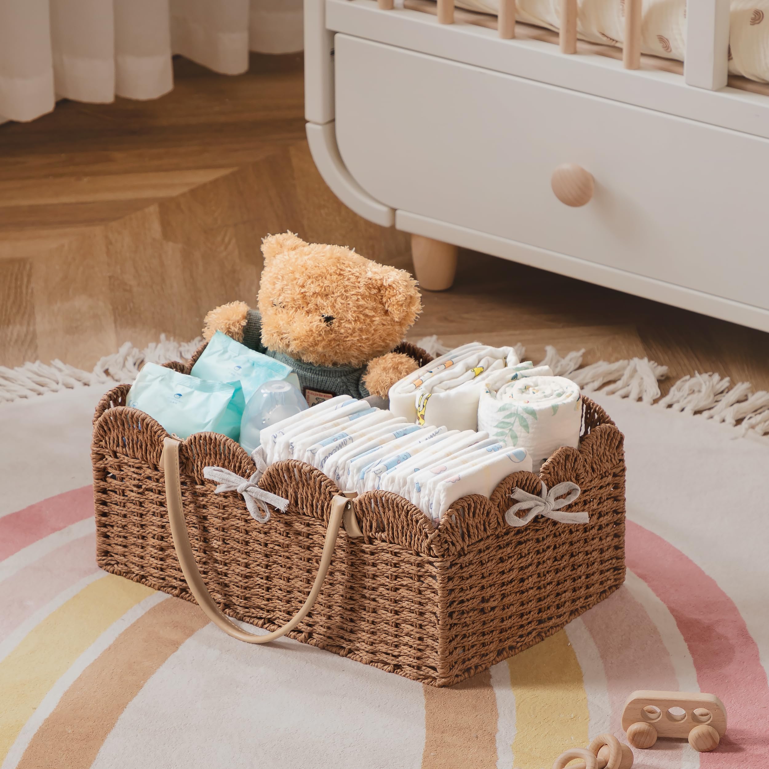 HBlife diaper caddy portable handle for easy carrying between rooms or car.