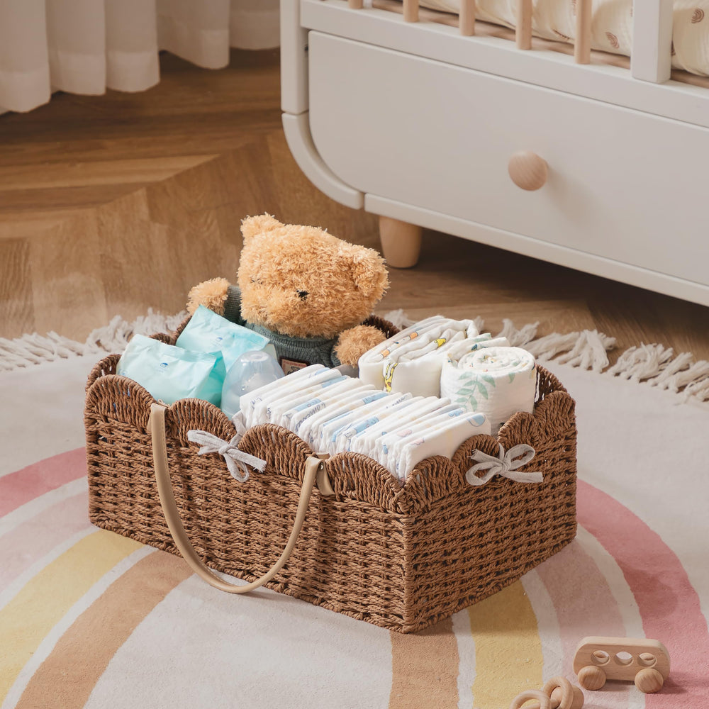 HBlife diaper caddy portable handle for easy carrying between rooms or car.