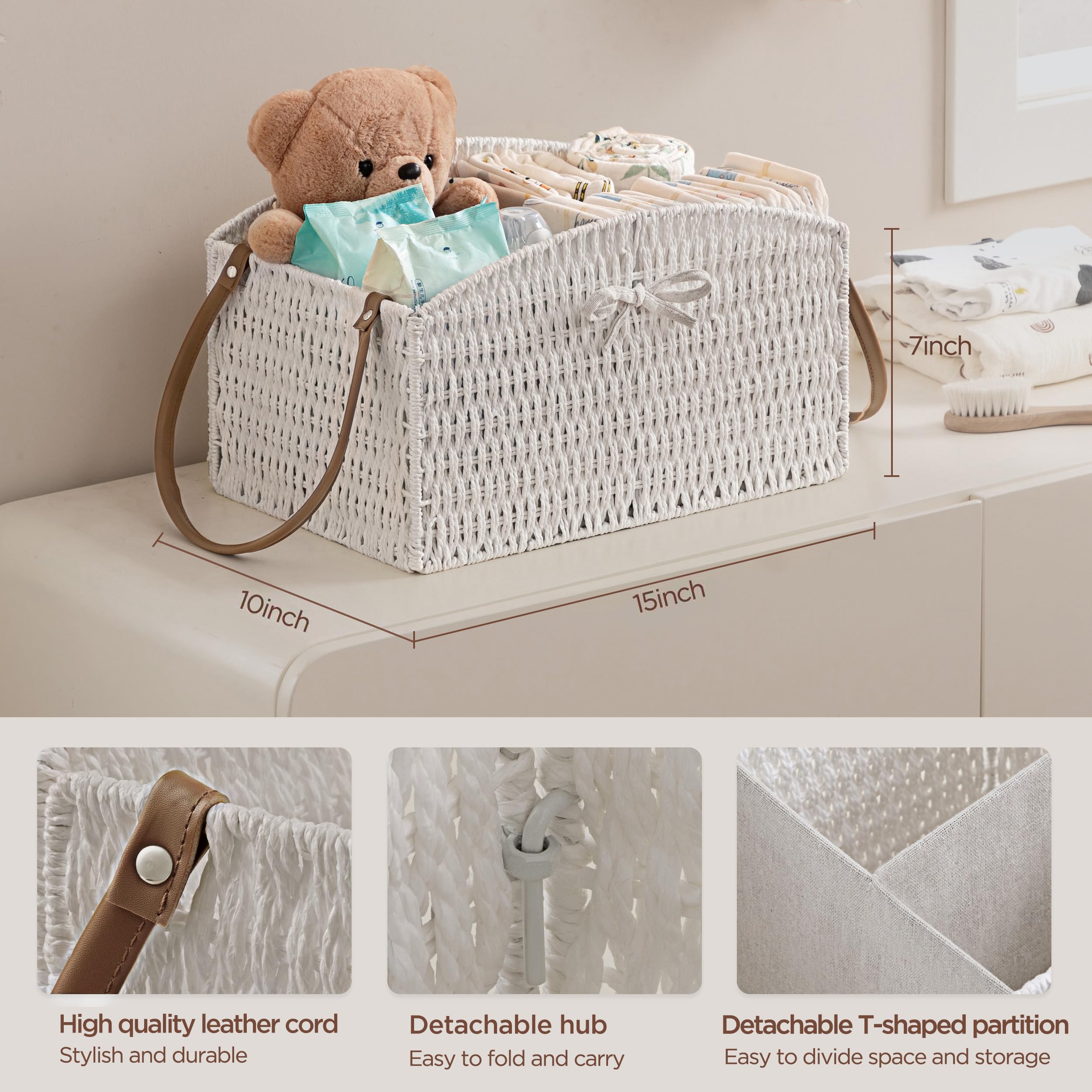 HBlife diaper caddy features removable compartments for easy diaper organization.