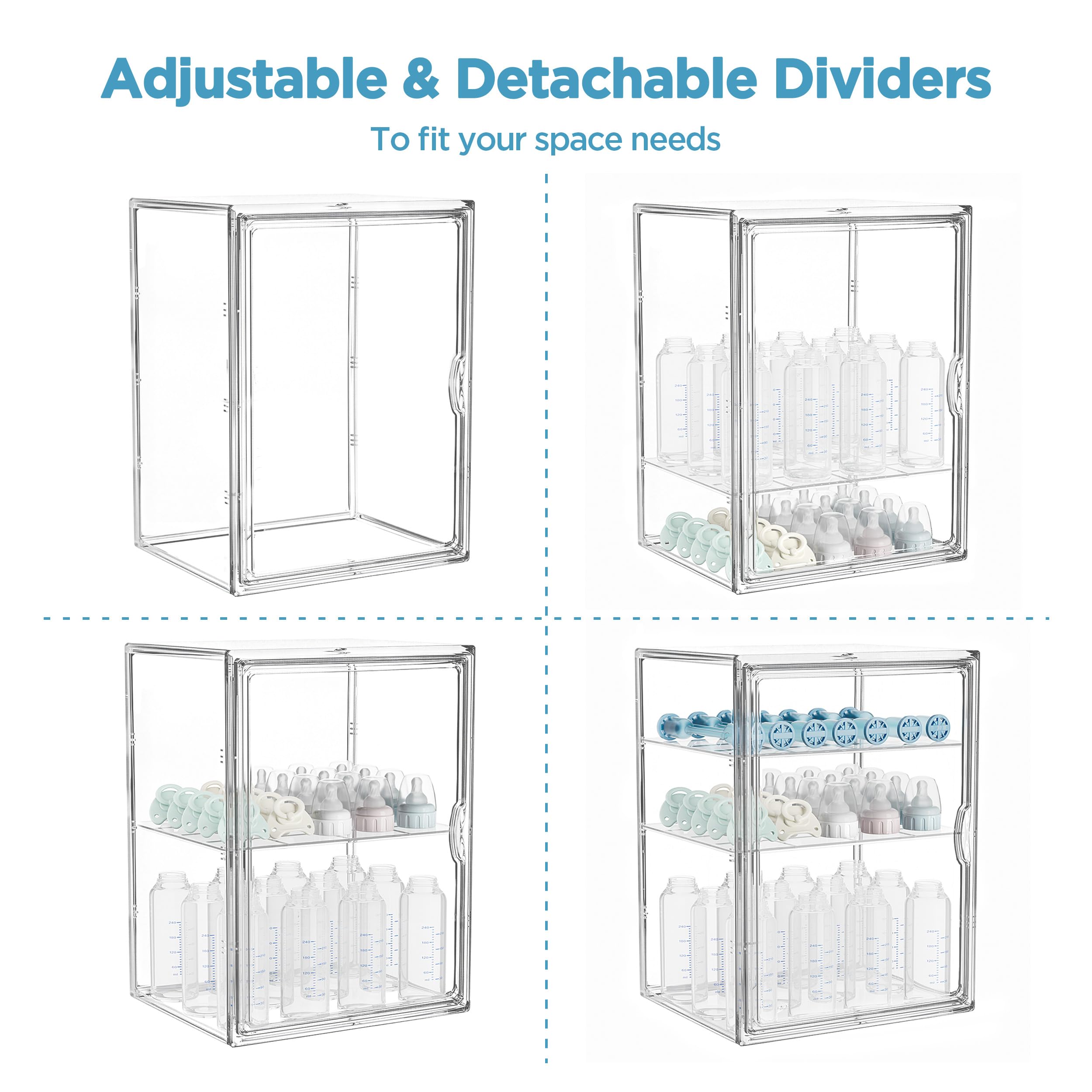 HBlife lids with grooves organize bottles, nipples, and pacifiers.