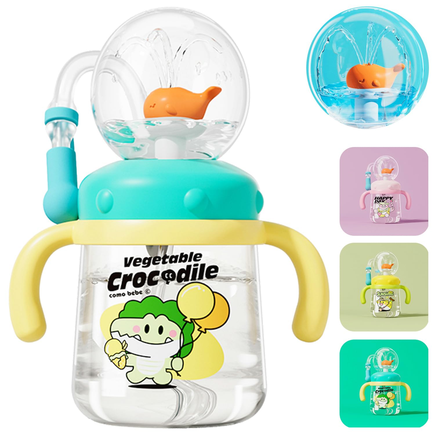HBSAPKKA Whale Fountain Tumbler with interactive spray for engaging toddler hydration.