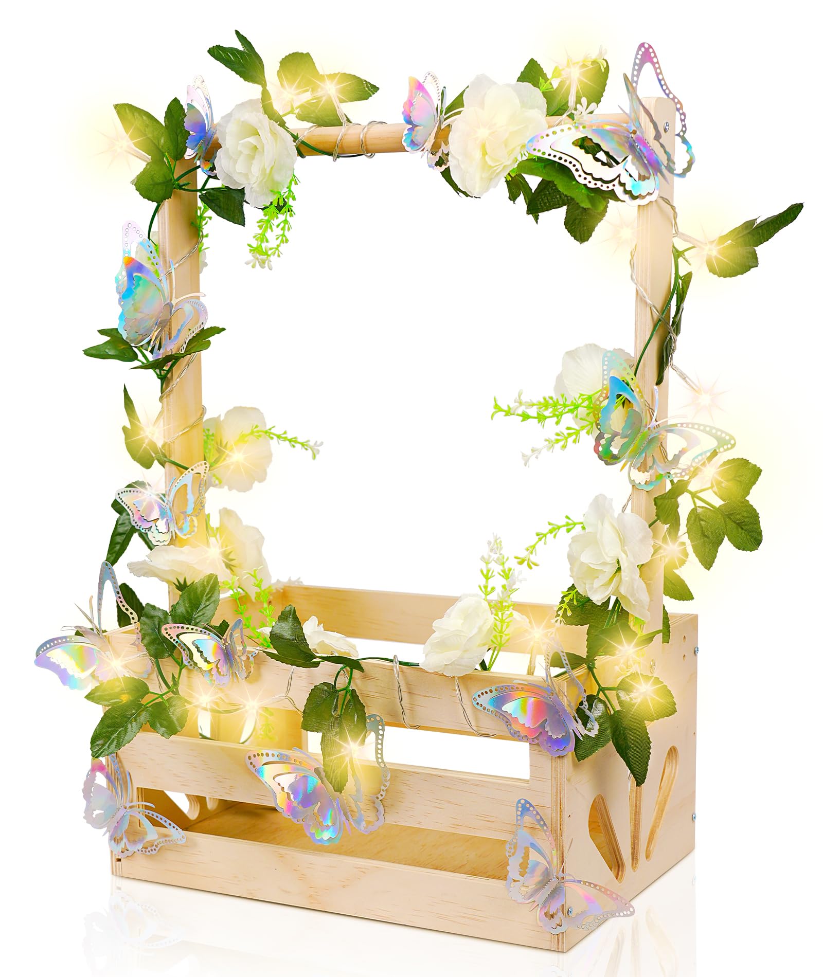 HDUYFYD wooden baby shower crate with storage and natural finish, ideal for gifting.
