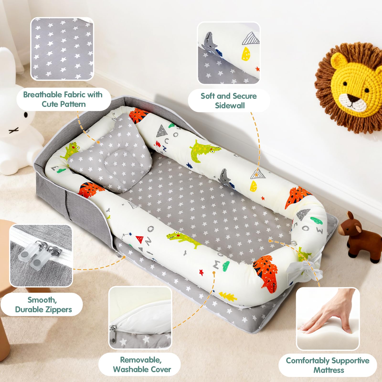 HDUYFYD breathable cotton baby lounger promotes comfortable, airy rest.