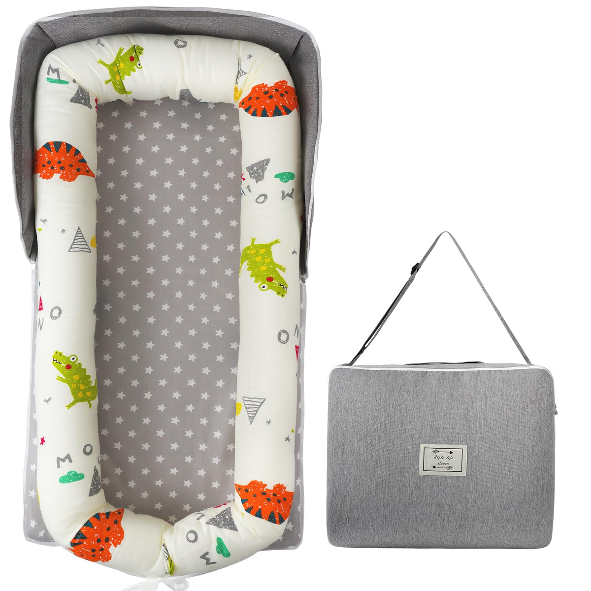 HDUYFYD portable baby lounger with crocodile print, foldable for on-the-go comfort.