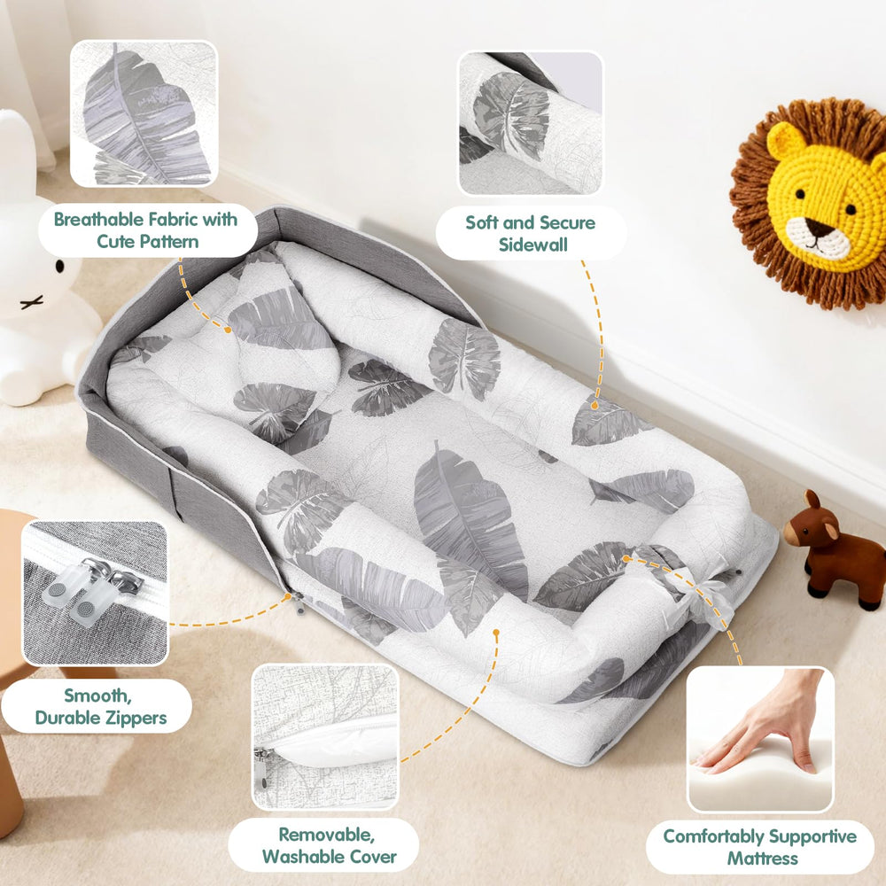 HDUYFYD baby lounger with U-shaped bumper provides contained awake-time space