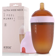 HE OR SHE silicone baby bottle close-up of anti-colic vent for smoother feeds