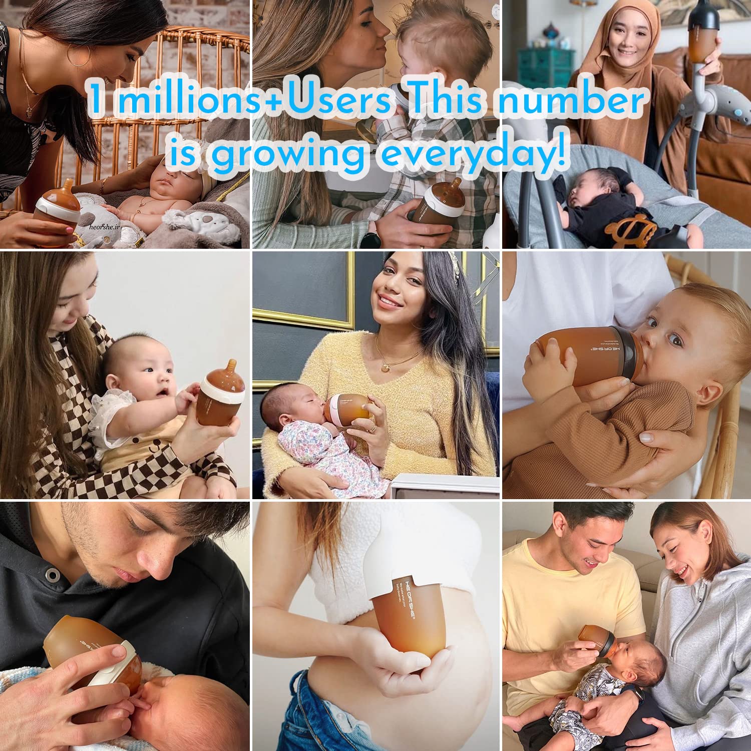 HE OR SHE silicone baby bottle wide neck 65mm eases cleaning and filling