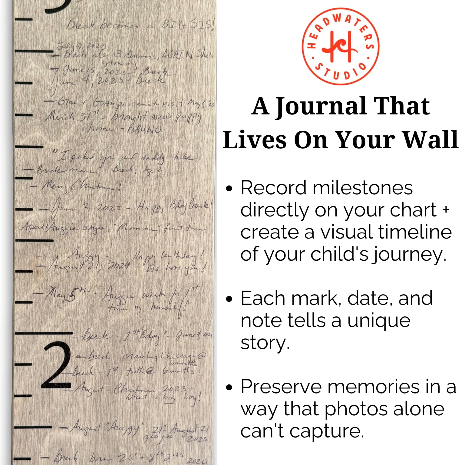 Headwaters Studio handcrafted USA made growth chart emphasizes durability