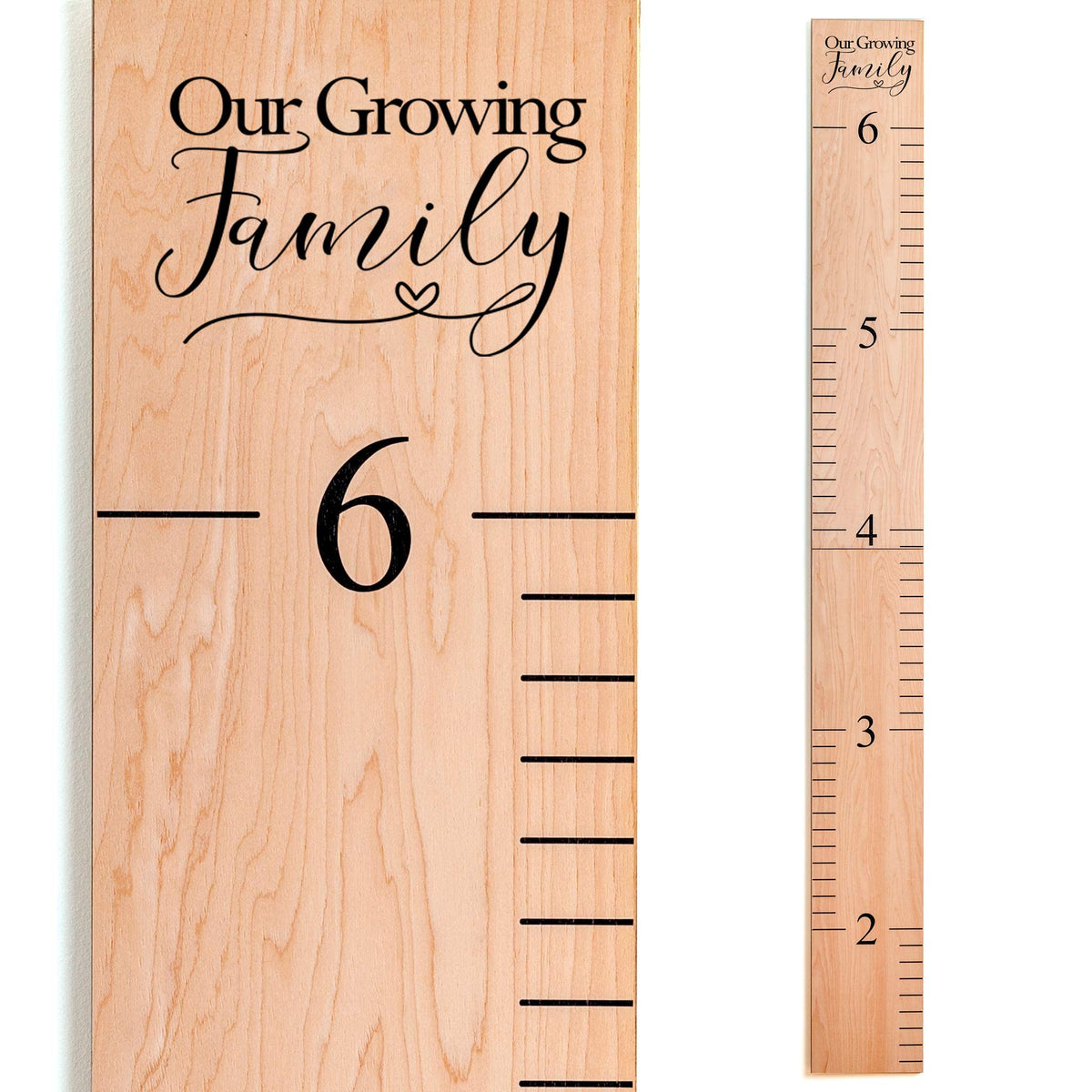 Headwaters Studio growth chart on wall in natural finish for family milestones.