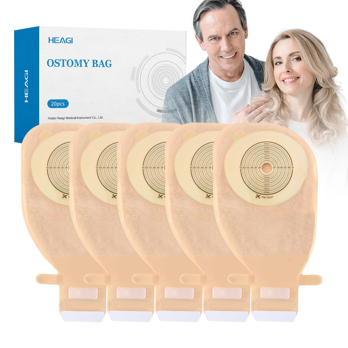 Heagimed 20-pack colostomy bags pack overview for easy stocking.
