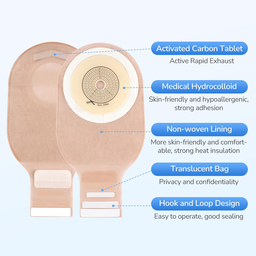 Heagimed colostomy bag dual-adhesion backing for stronger skin grip.