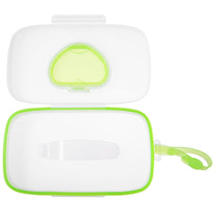 Healeved On-The-Go Wipes Dispenser green with closed lid preserves moisture during travel.