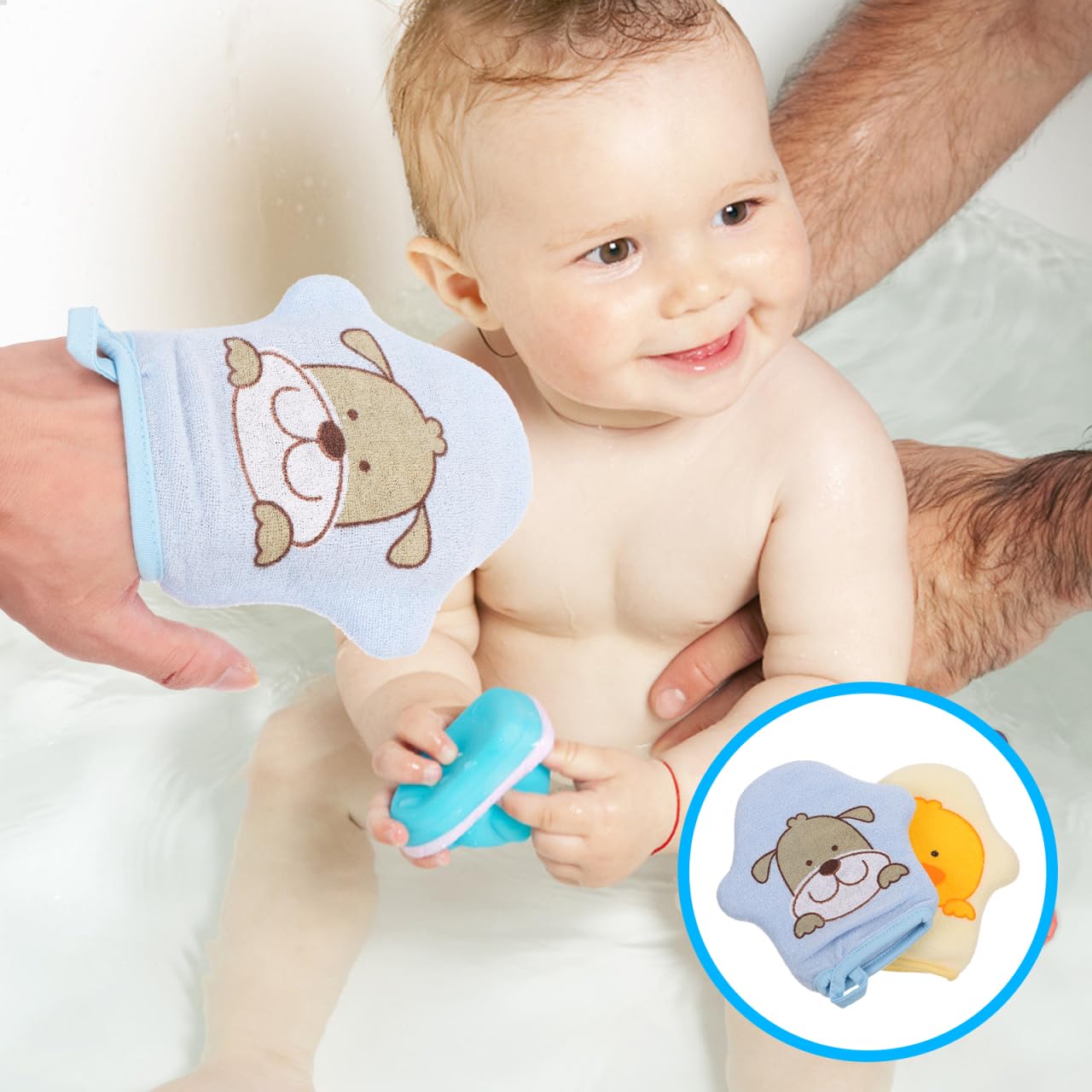Healifty baby bath sponge mitt with dog design for playful bathing.