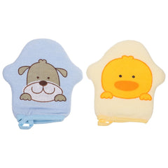 Healifty baby bath sponge mitt with duck design for gentle cleansing.