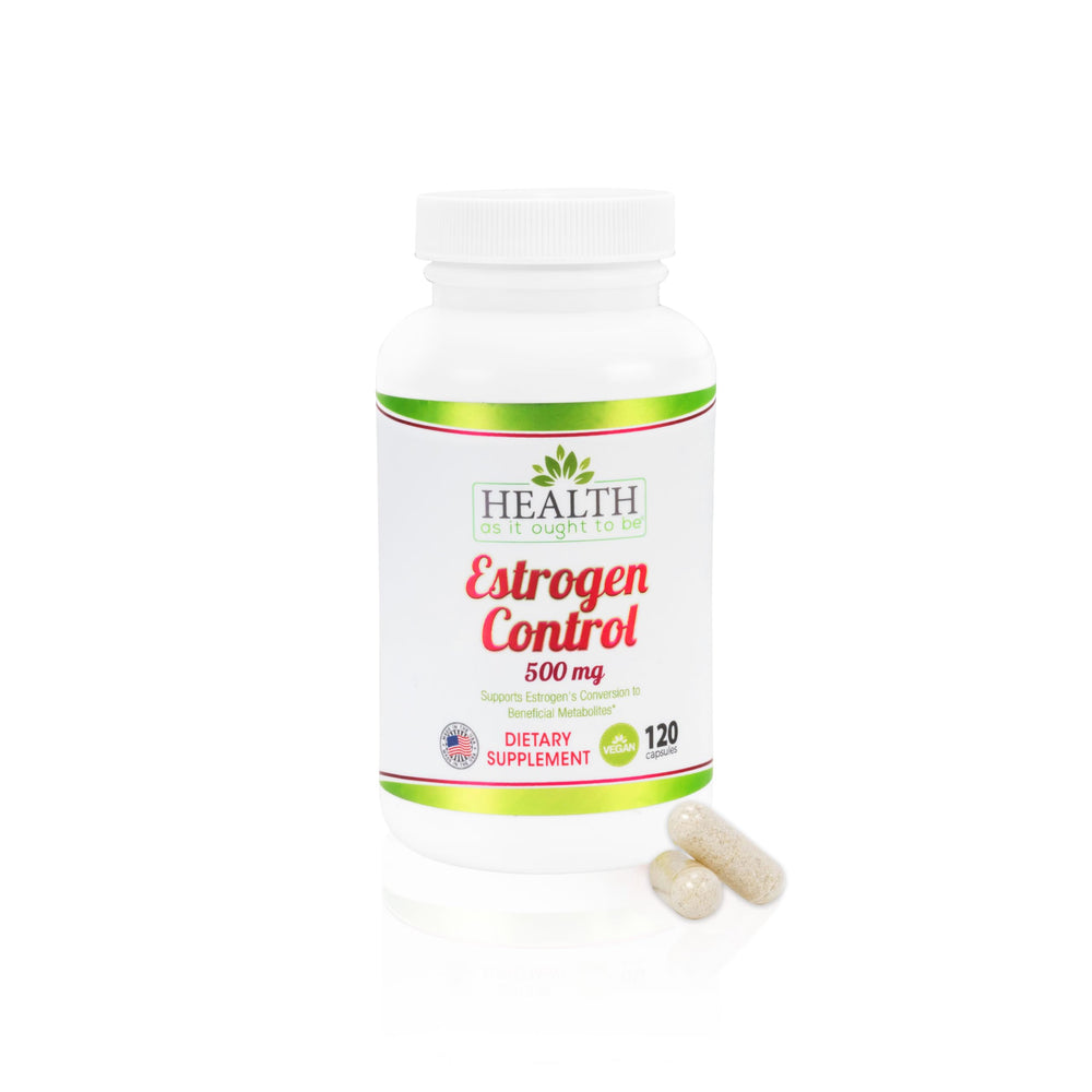 Health As It Ought To Be Estrogen Control bottle supporting healthy estrogen metabolism.
