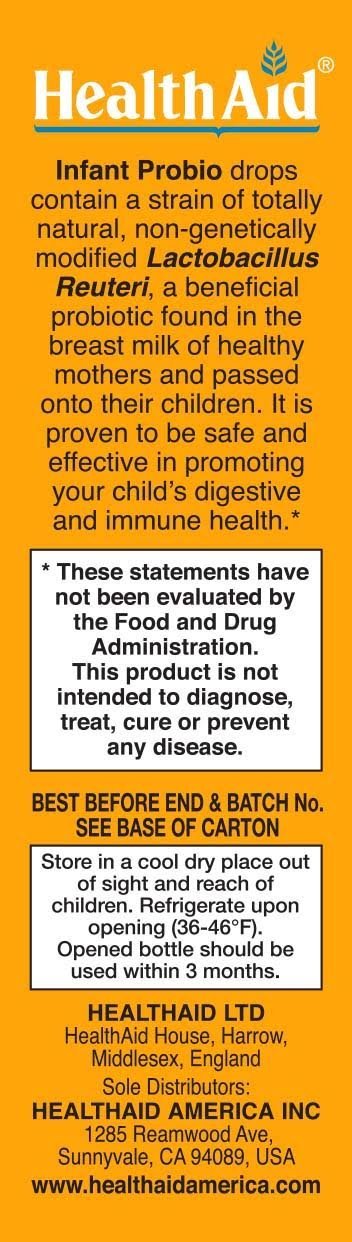 HealthAid InfantProbio box-front shows vegan, non-GMO probiotic formula for children