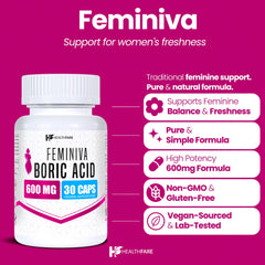Healthfare Feminiva boric acid suppositories close-up highlights texture.
