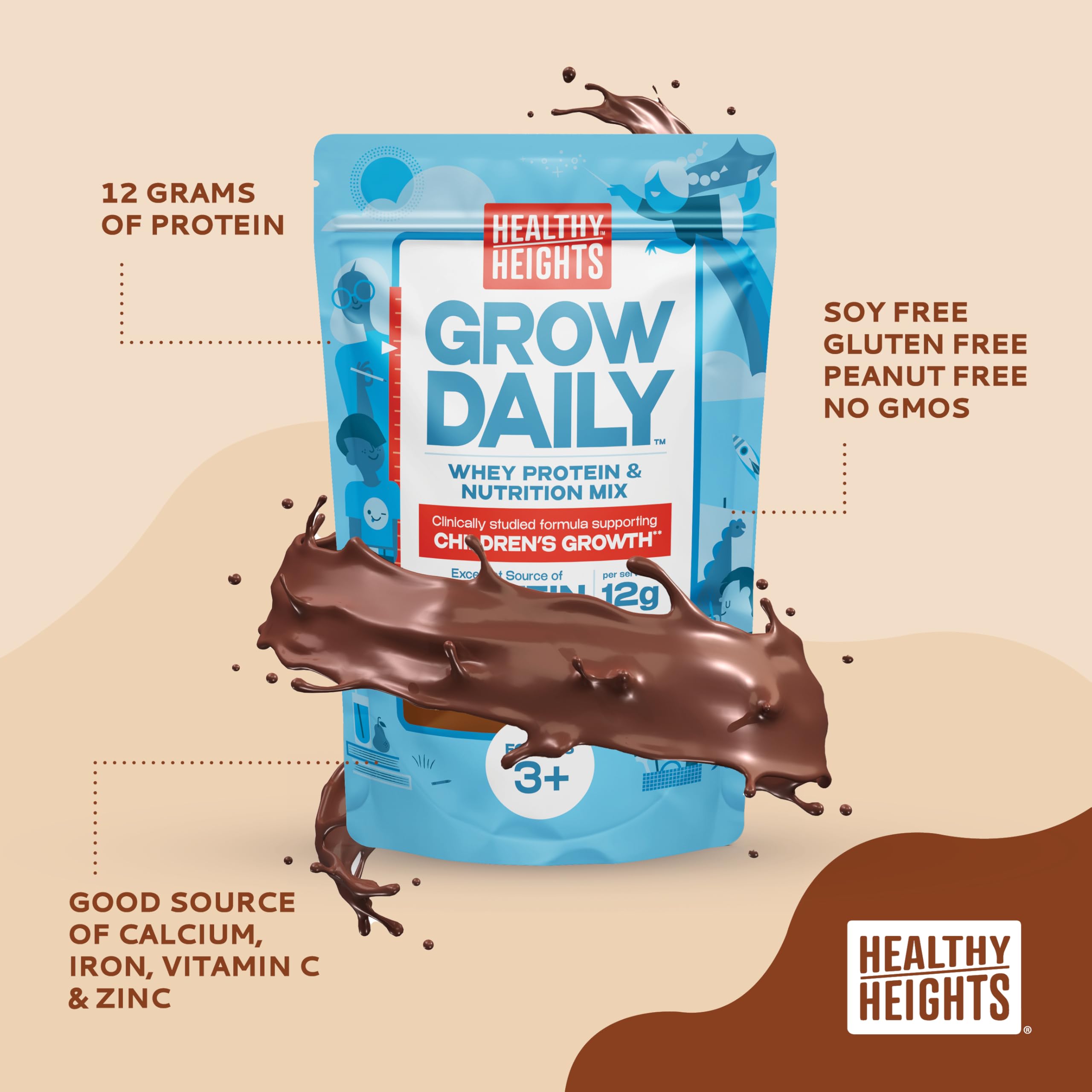 Healthy Heights Grow Daily chocolate pancake mix for protein-rich breakfast.