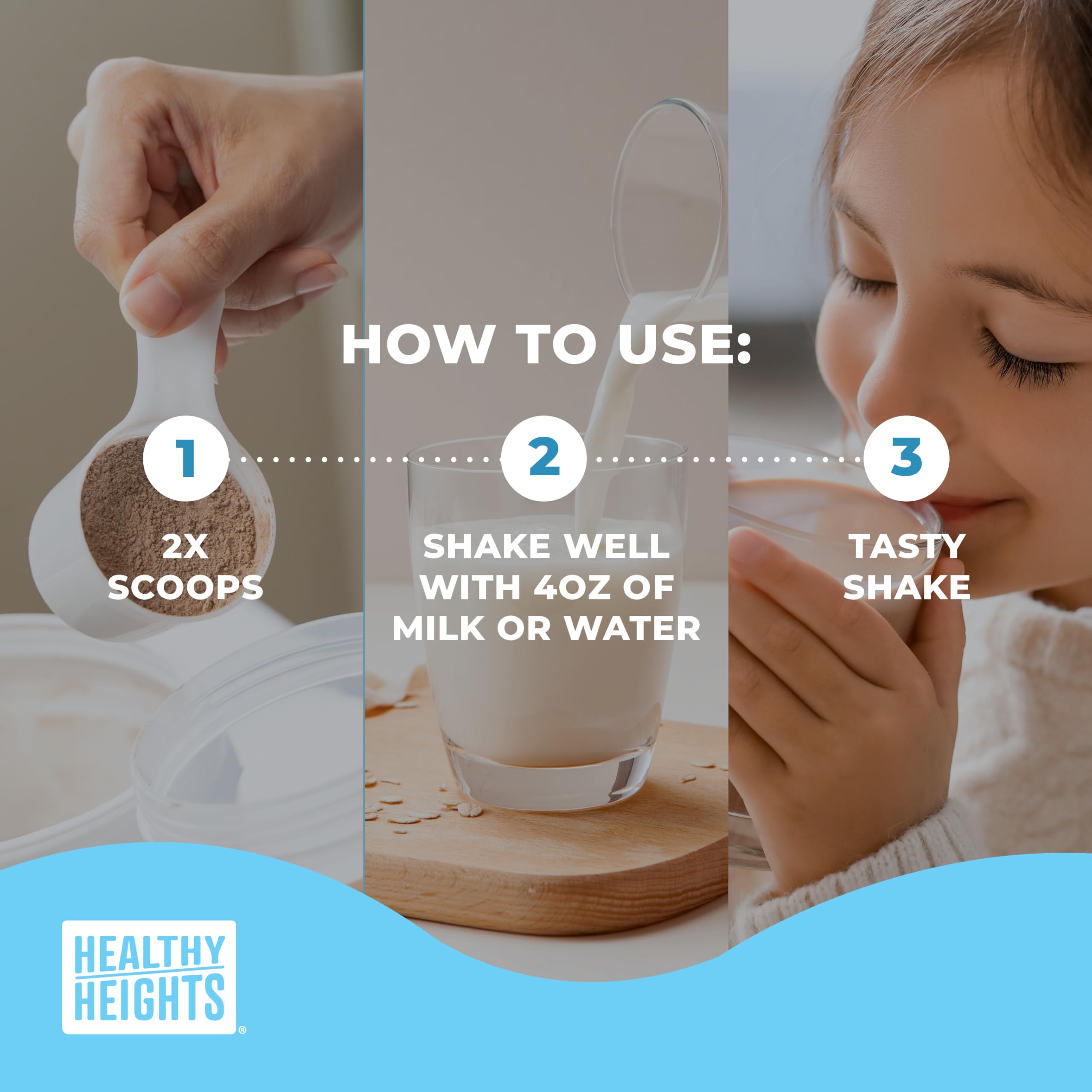 Healthy Heights Grow Daily spoon with powder ready to scoop.
