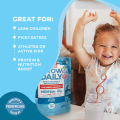 Healthy Heights Grow Daily shake in a glass with smooth, flavor-neutral mix for meals