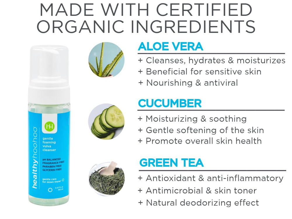 Healthy Hoohoo green tea extract emphasizes calming skin.