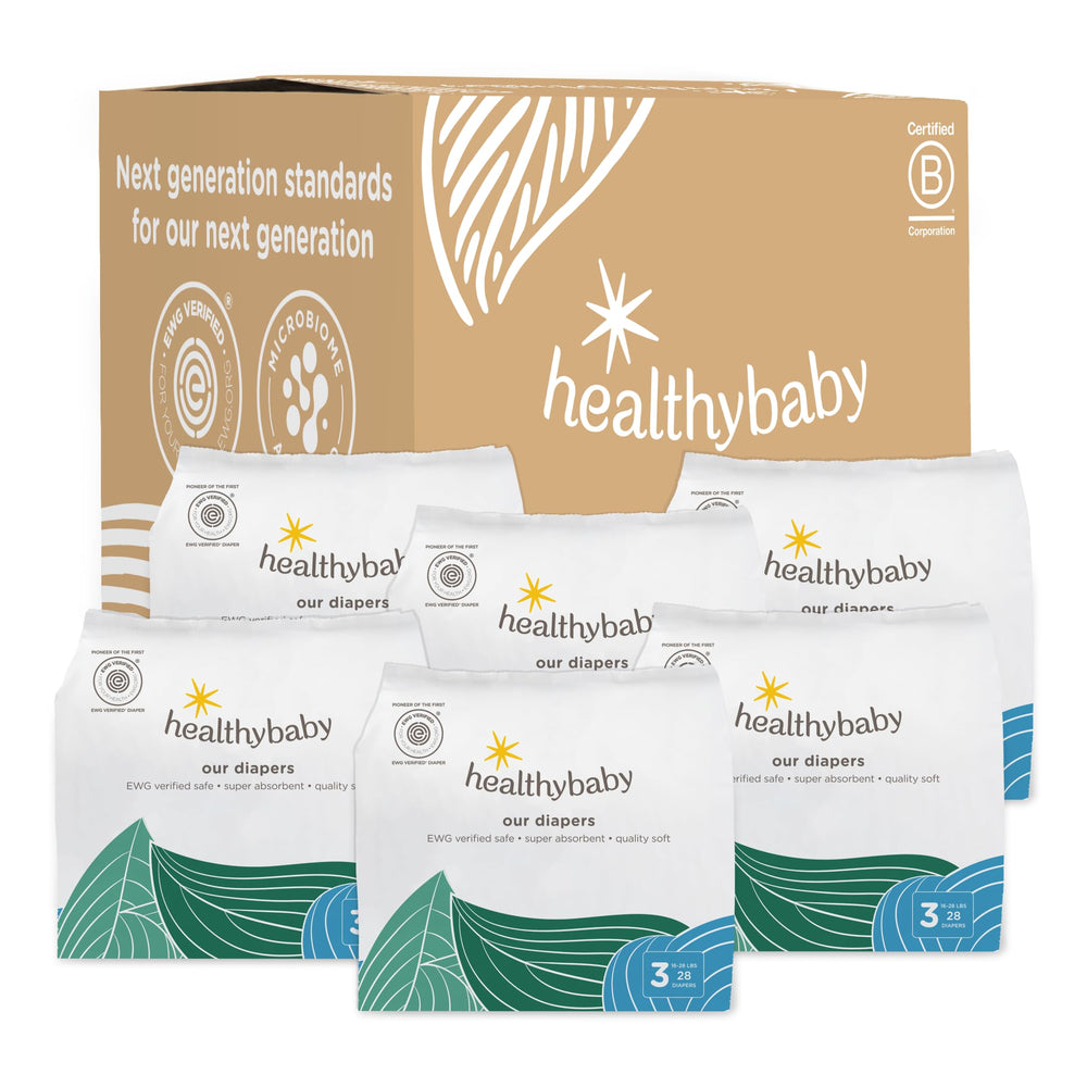 Healthybaby Our Diapers 168 count box with EWG Verified seal for safer baby care.