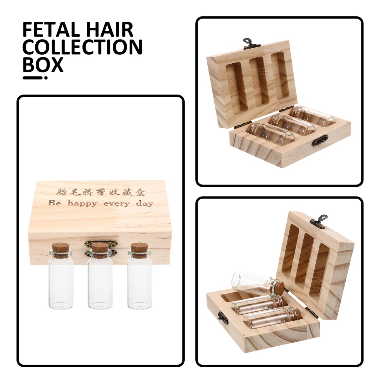 Healvian fetal hair storage box interior with sample shows organized preservation of mementos