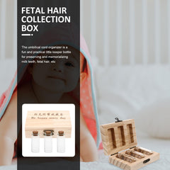 Healvian fetal hair storage box open lid, three bottles for memorabilia